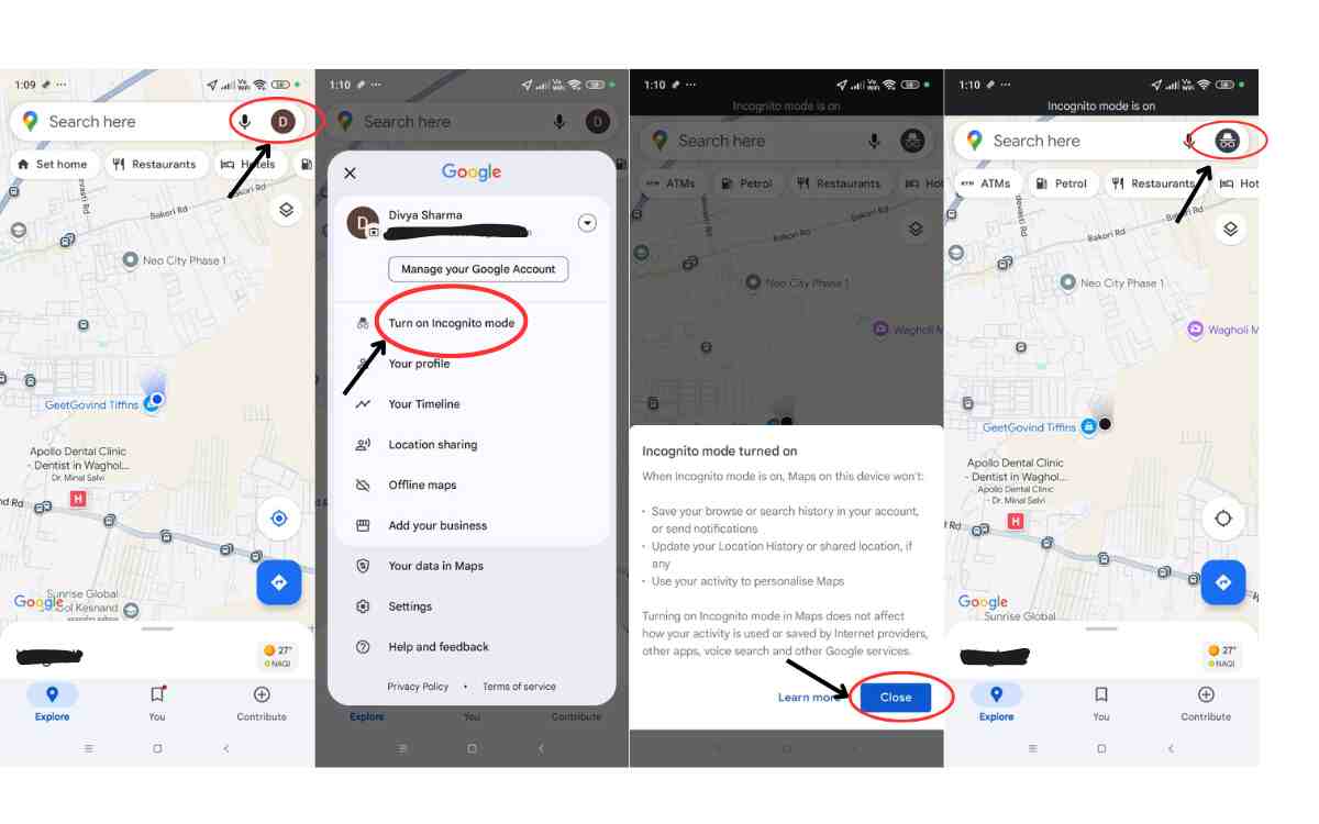 Google Maps Incognito mode